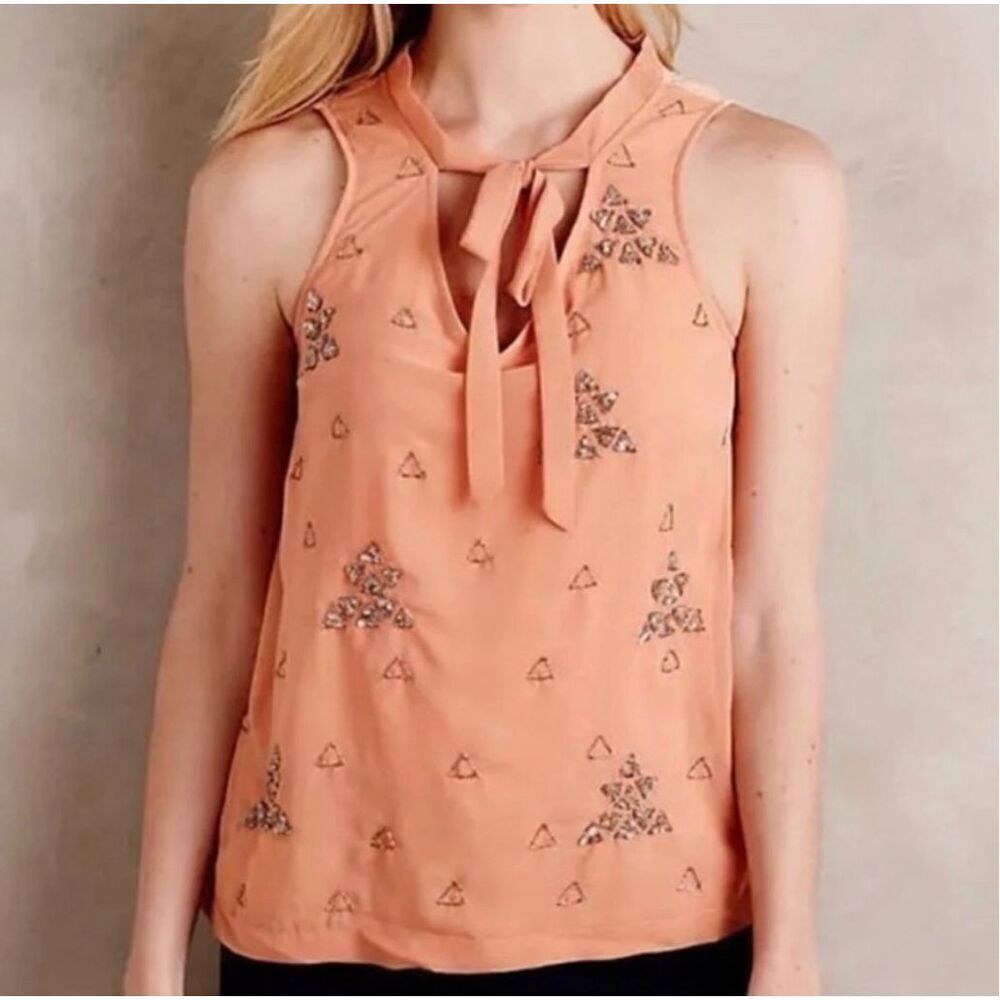Anthropologie Akemi + Kin Devon beaded Peach Sz XS Blouse